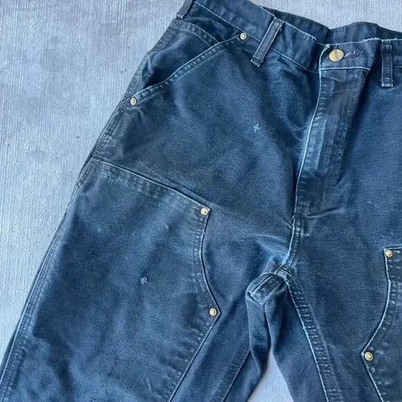 Vintage Y2K Carhartt faded black double knee work wear carpenter pants